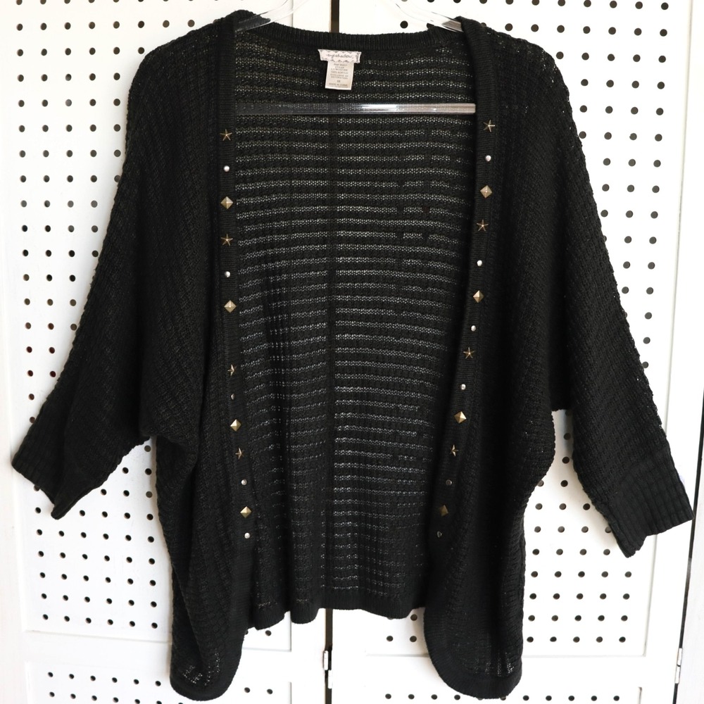 Eyeshadow Black Knit Studded Open Cardigan Top Womens SIZE M